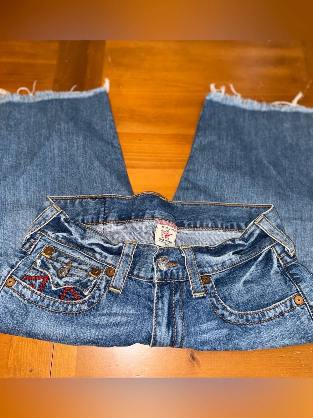 True Religion Denim Jean Shorts 30 Ricky Flap Frayed Hem Summer Casual Everyday